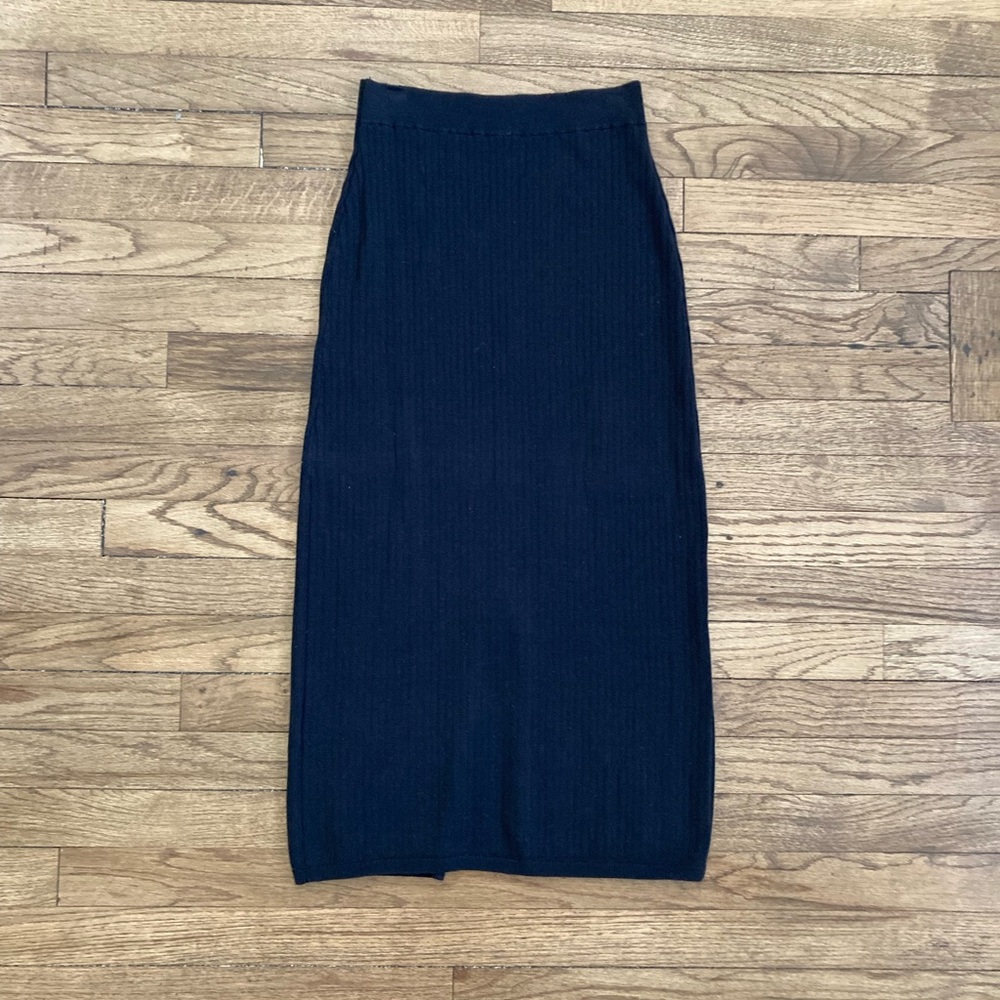 Free People Black Ribbed Midi Skirt